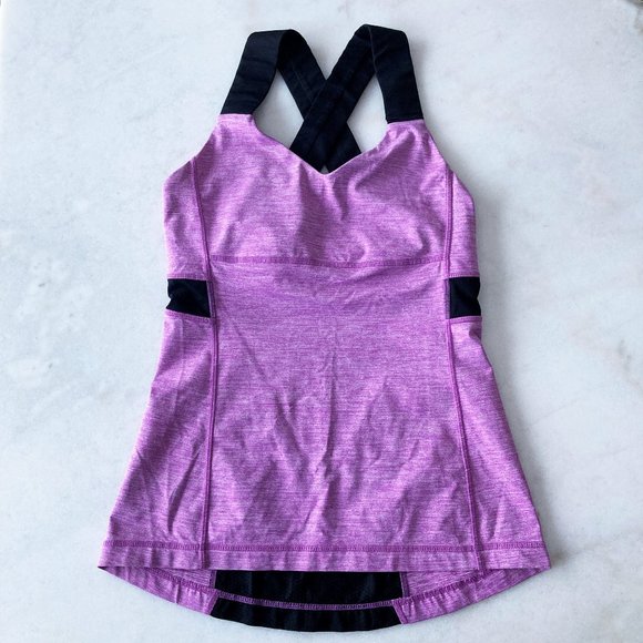 Lululemon Push Your Limits Tank top / workout shirt black / violet, built in bra - Picture 4 of 8